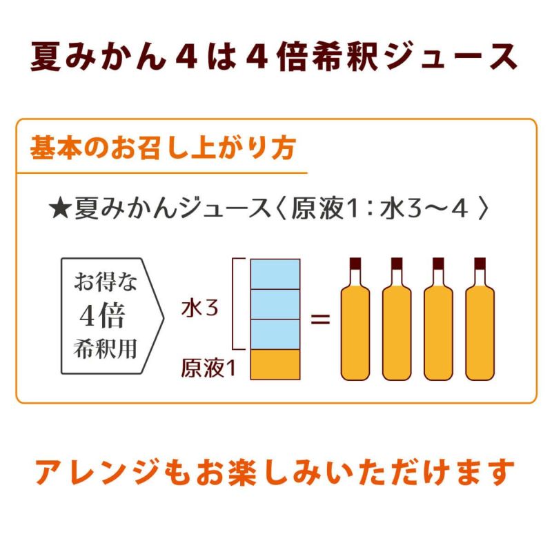  夏みかん4は4倍希釈ジュース/アレンジもお楽しみいただけます。