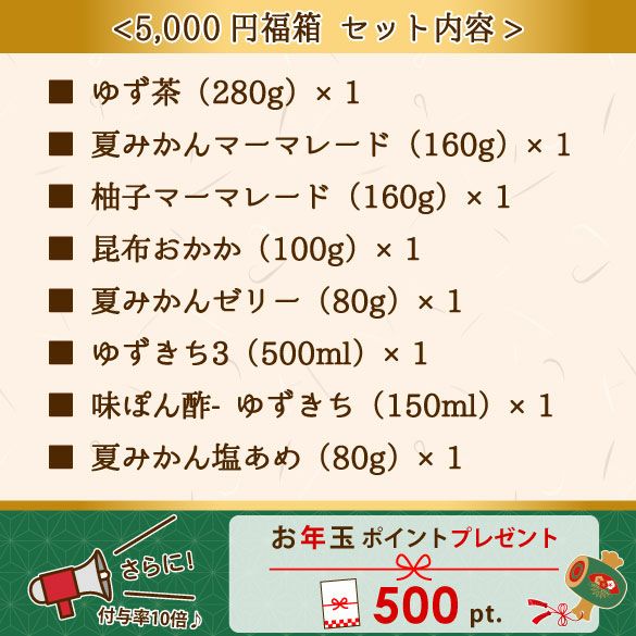 新春福箱5000円| 無添加,自社工場製造,柑橘,柚子,長門ゆずきち,だいだい,福袋